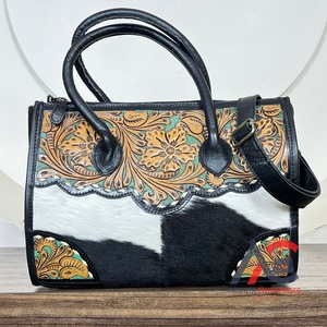 Bolsos de mano de moda para mujer, cuero de vaca mecanizado a mano, bolso de hombro de gran capacidad occidental, bolso de cuero genuino para mujer - Product Image 1