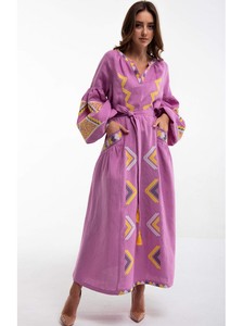 Vente en gros bon marché robes longues maxi personnalisées broderie florale de créateur ukrainien longueur au sol modèle de vêtements à la mode plissés - Product Image 3