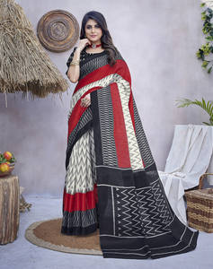 Sari de seda de Arte de uso diario | Sari ligero estampado con pieza de blusa sin costuras | Estilo étnico simple y elegante - Product Image 4