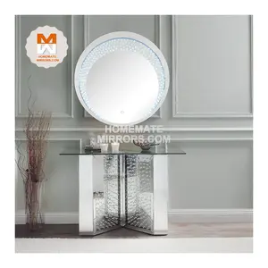 Modern Hot Small Glass Mirror Console Table and Mirror Set