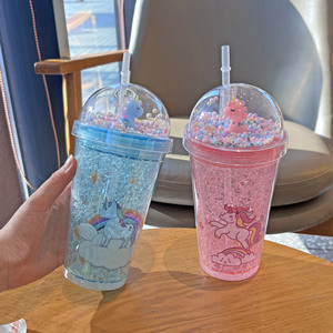 Đèn lồng màu mới vỡ cốc đá cốc nhựa hai lớp Bán buôn giá trị cao nam phim hoạt hình kỳ lân cốc rơm - Product Image 4