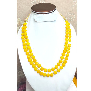 Collier de pierres précieuses en quartz rose fait à la main, collier de poires en agate jaune, collier de calcédoine en poire à 3 couches pour femmes modernes - Product Image 3