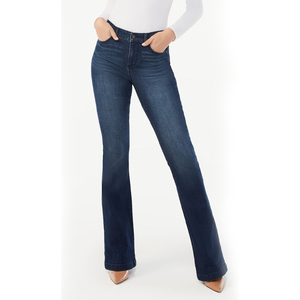 Pantalones vaqueros ajustados personalizados a la moda para mujer, vaqueros de cintura alta para chicas jóvenes, pantalones informales para mujer, pantalones vaqueros lavados acampanados de tiro alto - Product Image 5