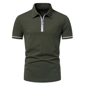 Polos de media cremallera para hombre de alta calidad, tela de algodón cómoda, diseño elegante a rayas, polos transpirables y de secado rápido - Product Image 4