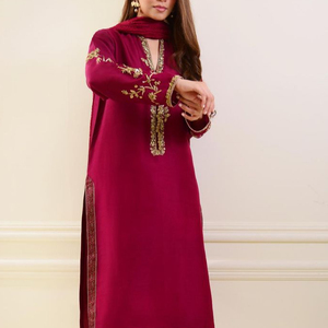 Nouvelle belle robe brodée sur KURTA avec pantalon embellissant les perles de verre en cristal élégantes, DABKA fonctionne pour les tenues de fête @ 2022 - Product Image 1