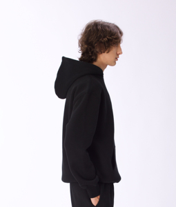 Sweatshirts à capuche surdimensionnés unisexe en noir uni, sweatshirts à capuche décontractés Boxy à épaules tombantes avec logo personnalisé pour hommes - Product Image 2