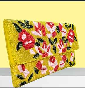 กระเป๋าถือคลัทช์แฟชั่นสำหรับปาร์ตี้ตอนเย็นทำจากผ้าฝ้ายทรงซองจดหมายลายดอกไม้ประดับด้วยลูกปัดลายดอกไม้ - Product Image 3