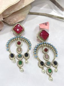 ต่างหูฟิวชั่นจากดีไซเนอร์พร้อมต่างหูหินสำหรับผู้หญิงสาวๆสำหรับชุดราตรีสำหรับใส่ไปปาร์ตี้แฟชั่น - Product Image 5