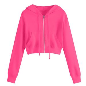 <b>Womens</b> hoodies & sweatshirts zipper custom crop <b>top</b> full zip cotton 100% <b>fleece</b> ladies reflective cropped hoodies hoodie <b>women</b> - Product Image 1