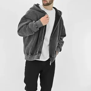 Acid Wash Heavyweight Zipper Hoodie French Terry Blank Cropped Hoodies Sweat Zip up Hoodies Unisexe - Product Image 2