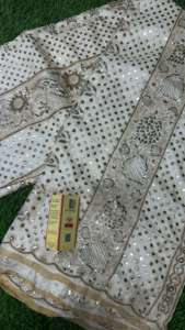 Sari de seda Tusser puro elegante con adornos de perlas y Mukesh de lujo - Product Image 3