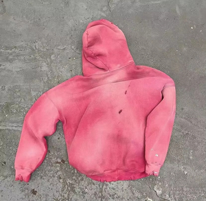 Sweat à capuche épais en molleton bouclette vintage, effet usé et délavé au soleil, en coton/polyester, délavé à l'acide, brodé, style streetwear, motif lettres - Product Image 2