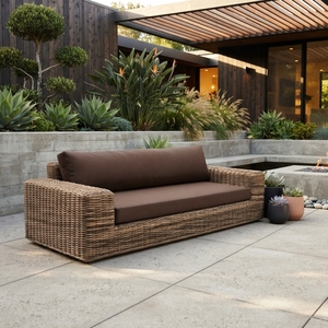 Chaise de jardin en rotin tressée à la main, durable, moderne, portable, avec coussins marron confortables, idéale pour patio, jardin et parc - Product Image 4