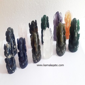 Venta al por mayor de piedras preciosas hechas a mano de cristal Ganesh Idol Feng Shui escultura de animales con grabado con piedras semipreciosas - Product Image 3