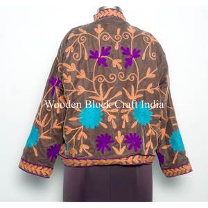 Winter& Autumn Bohemian Floral Embroidered <b>Velvet</b> Eco-Friendly <b>Jacket</b> Windproof Breathable Suzani Cotton Filling Knitted Regular - Product Image 4