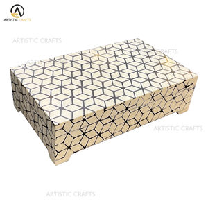 Boîte décorative de luxe faite à la main avec incrustation géométrique en os, artisanat naturel écologique, rectangle de 12x8x4 pouces, cadeau d'affaires - Product Image 2