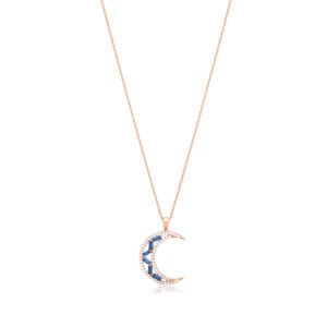 Collar con Colgante de Piedra de Zafiro en Forma de Luna Creciente, Plata 925, Joyería Artesanal Turca, Venta al por Mayor - Product Image 6
