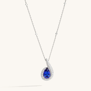 Elegante Collar con Colgante de Tanzanita Azul en Forma de Lágrima con Halo de Diamantes, Joyería Fina - Product Image 1