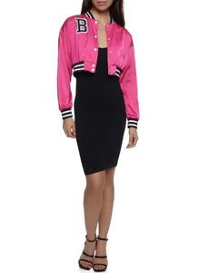 Chaquetas de Otoño de moda para mujer 2024 Patchwork botón Crop Top Varsity Bomber Jacket - Product Image 2