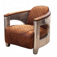 Canapé Aviateur en Cuir Tan Vintage de Style Européen, Fauteuil de Salon Industriel en Aluminium Aéronautique