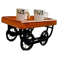 Chariot de rangement à roulettes 2 niveaux en bois écologique avec plateaux en bambou, idéal pour la cuisine, importé d'Inde