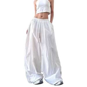 Pantalons de survêtement à jambes larges pour femmes, taille élastique, taille mi-haute, coupe ample, respirant, en coton thermique, streetwear décontracté, pantalon baggy d'hiver - Product Image 1