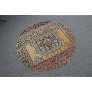 Alfombra Turca Redonda de 3.6x3.7 pies, Alfombra Vintage, Alfombra de Lana con Diseño Floral Marrón y Azul - Product Image 2