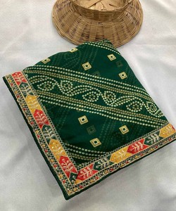 ÚLTIMO GEORGETTE BORDADO TRABAJO BORDES SEDA SAREE BLUSA DESCOTIDA FIESTA FESTIVA PRECIO AL POR MAYOR ROPA ÉTNICA VERDE - Product Image 2