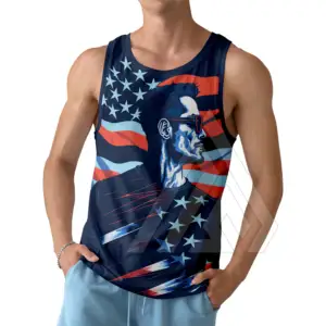 סיטונאי דגל ארה "ב גברים טנק מותאם אישית העליון דגל אמריקה סובלימציה גוף הדפסה אפוד מתאים ספורט טנק העליון על מכירה