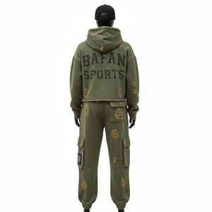 Conjunto Deportivo de Felpa Premium para Hombre, 320 GSM, Color Oliva, Sudadera con Capucha y Pantalones Jogger, Logotipo Personalizado Bordado, Tallas Grandes - Product Image 2