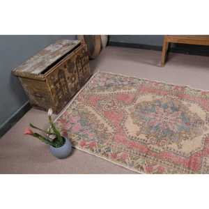 Turkish Rug, Area 4.2x6.8 ft Vintage Rug, <b>Red</b> Floral <b>Wool</b> Rug - Product Image 5