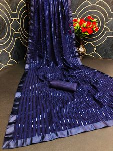 เสื้อส่าหรีผ้าซาตินสำหรับปาร์ตี้ผ้าส่าหรีแบบดั้งเดิมงานปักลวดลายสวยงาม - Product Image 3