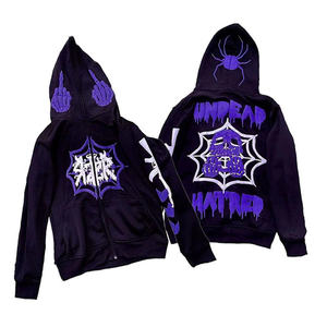 2025 automne/hiver Hip Hop Y2K fermeture éclair tendance surdimensionné 3D bouffée impression rétro sport à capuche pour hommes polaire pull avec col à capuche - Product Image 1