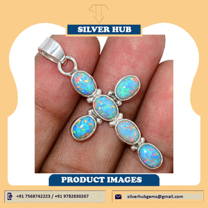 Pendentif Unique en opale en argent massif 925 avec pierres précieuses naturelles, bijoux faits à la main à vendre - Product Image 4