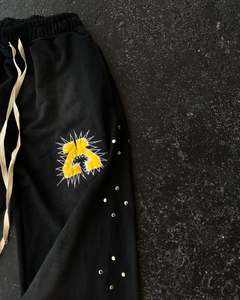 Custom Men's Vintage Trousers Casual Wide Leg <b>Rhinestone</b> Embroidery Print Flat Front Style Lightweight Fleece <b>Fabric</b> - Product Image 3