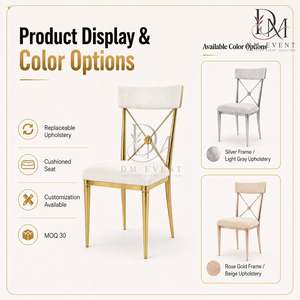 X Brace Back Gold Stainless Steel Wedding Reception <b>Chair</b> with White Cushion for Banquet Halls Wholesale Seating - Product Image 4