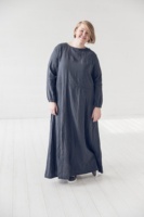 Robe midi décontractée ample 100 % coton pour femme, faite main, sur mesure, grande taille, manches longues, tissée, taille naturelle, unie, teinte