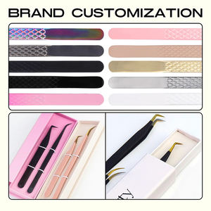 Vente chaude blanc et violet extension de cils pince à épiler à pointe en fibre or rose applicateur de cils extension de cils pince à épiler ensemble de 2 avec boîte - Product Image 5