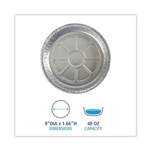 Boardwalk 48 Oz. Disposable Aluminum <b>Foil</b> To-Go <b>Containers</b> 9 In. Diameter X 1.66 In. Round Silver-500/Carton - Product Image 6