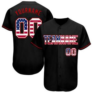 Meilleures ventes Drapeau USA noir personnalisé-Maillot de baseball rouge Vêtements d'équipe personnalisés pour adultes Plus Size Respirant Authentique Ensemble - Product Image 1