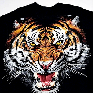 <b>Men's</b> Black Tiger Print T-Shirt Short Sleeve O-Neck Casual <b>Animal</b> Pattern Digital Printed Regular Fit Cotton Jersey - Product Image 2