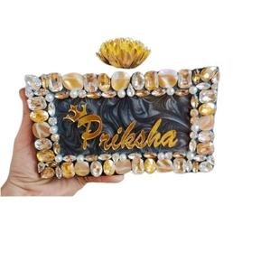 Indian Bohemian Style Women's Clutch Messenger Bag Geometric Boho Beaded Design Resin Metal Frame Chains for Evening Shopping - Product Image 4