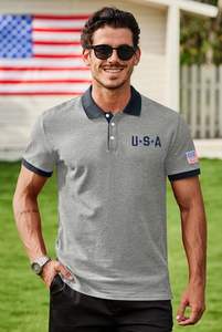 Polo drapeau américain pour homme Polo de golf patriotique 1776 coton Piqué Tee Tops col et poignets côtelés polo tee pur coton - Product Image 3