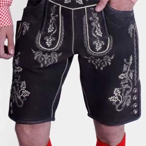 กางเกงขาสั้นหนังบาวาเรียแท้แบบดั้งเดิมพร้อมลายปักสำหรับเทศกาล Oktoberfest - Product Image 5