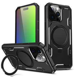 เคสไอโฟน 15 โปรแม็กซ์ 6.7 แบบแข็งพร้อมขาตั้งวงแหวนแม่เหล็ก สีดำ - Product Image 1