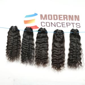 100% Cutícula natural sin procesar alineada 13*4 Extensiones de cabello humano de templo indio virgen ondulado frontal en color negro crudo - Product Image 5