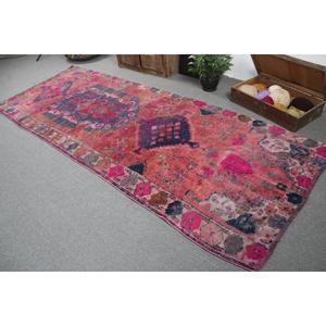 Tapis turc vintage en laine 4,3x11,1 pi (131x337 cm) avec support en latex écologique, tapis patchwork rose Herki - Product Image 4