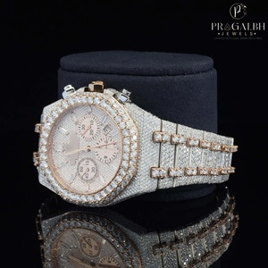 Reloj Moissanite automático helado de lujo personalizado para hombre VVS diamante Acero inoxidable cara grande elegante 16mm ancho de banda movimiento de cuarzo - Product Image 4