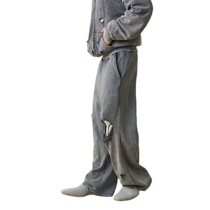 Fait sur mesure 2pc ensembles pour hommes lavage à l'acide Streetwear fermeture éclair ensembles vêtements pour hommes poids lourd en détresse deux pièces survêtement pour hommes - Product Image 6