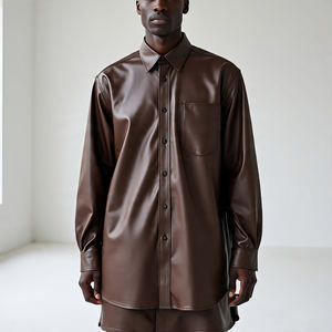เสื้อเชิ๊ตหนังผู้ชายคอปกแบบเปิดลงระบายอากาศได้ดีมีกระเป๋าคู่และหนังวัว - Product Image 3